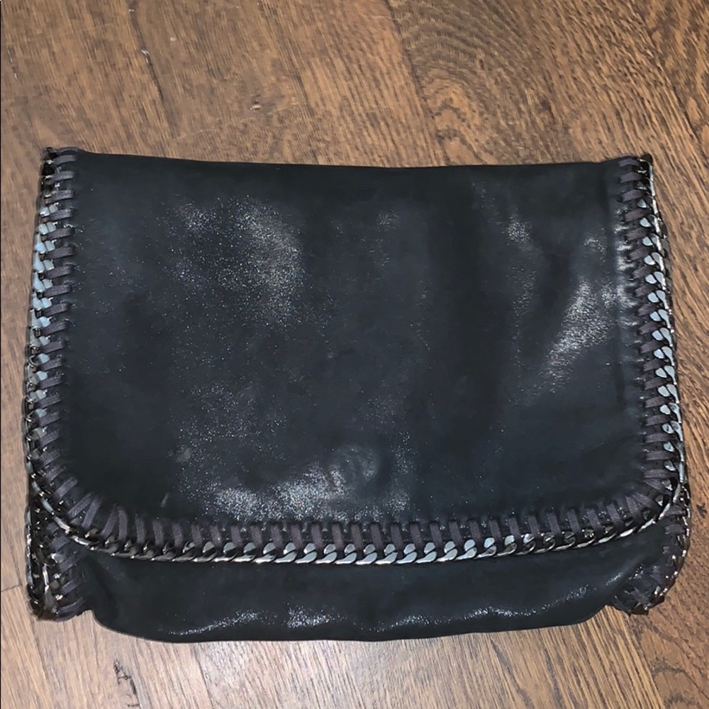 Black suede crossbody with chain